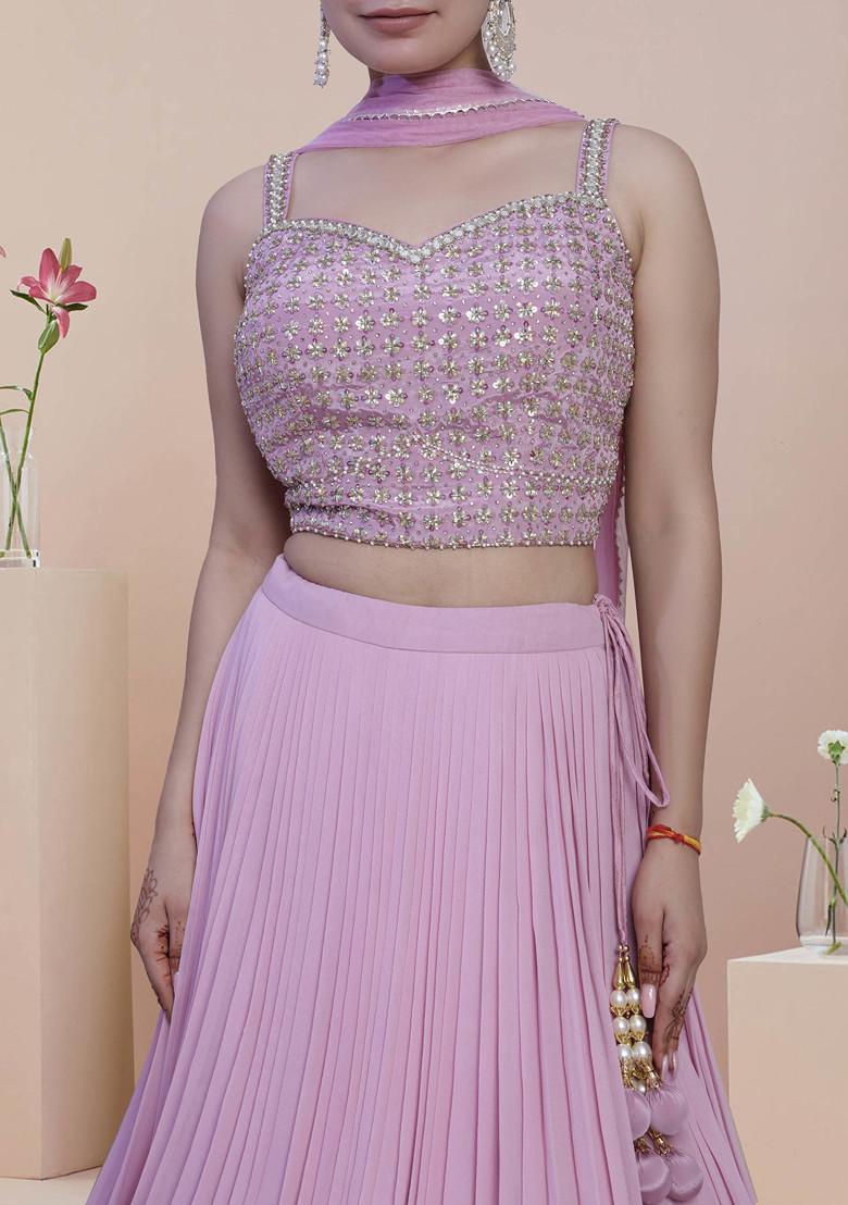 Pink Lehenga Set With Hand Embroidered Blouse And Dupatta