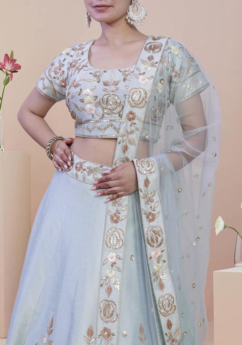 Blue Lehenga Set With Hand Embroidered Blouse And Dupatta
