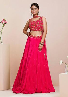 Pink Lehenga Set With Hand Embroidered Blouse And Dupatta
