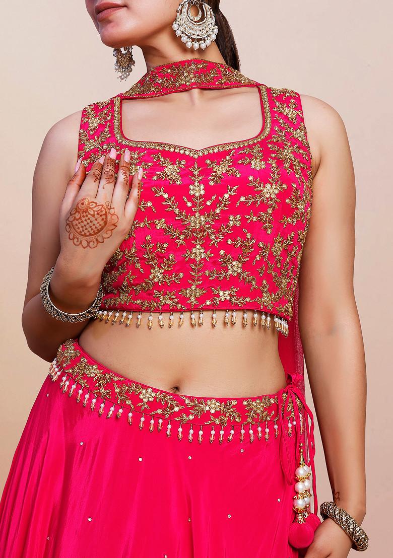 Pink Lehenga Set With Hand Embroidered Blouse And Dupatta