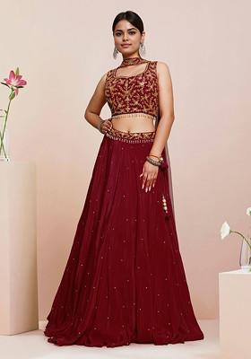 Maroon Lehenga Set With Hand Embroidered Blouse And Dupatta