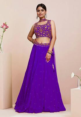 Purple Lehenga Set With Hand Embroidered Blouse And Dupatta