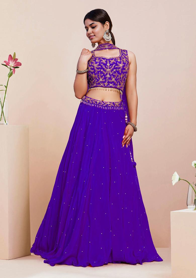 Purple Lehenga Set With Hand Embroidered Blouse And Dupatta