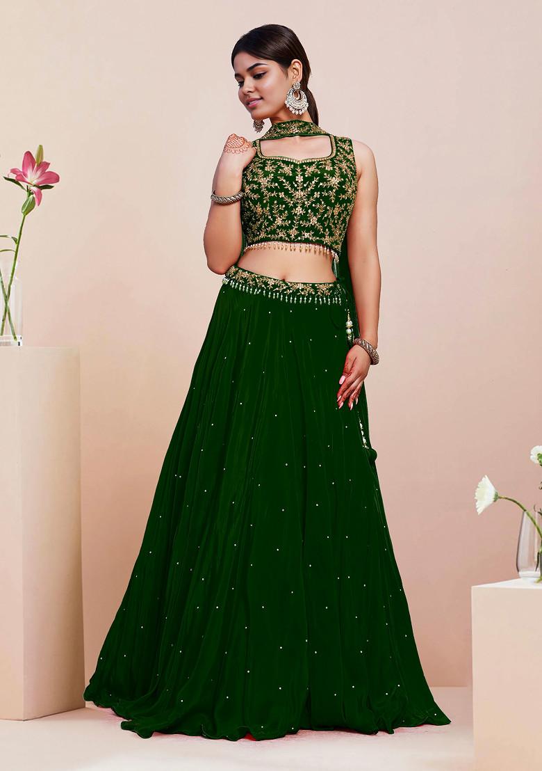 Green Lehenga Set With Hand Embroidered Blouse And Dupatta