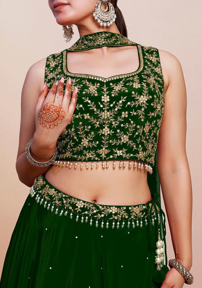Green Lehenga Set With Hand Embroidered Blouse And Dupatta