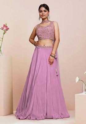 Pink Lehenga Set With Hand Embroidered Blouse And Dupatta
