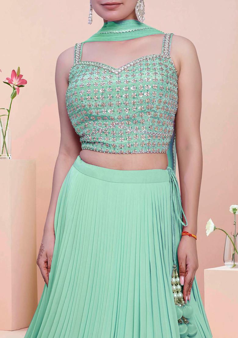 Green Lehenga Set With Hand Embroidered Blouse And Dupatta