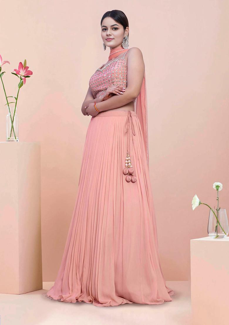 Peach Lehenga Set With Hand Embroidered Blouse And Dupatta