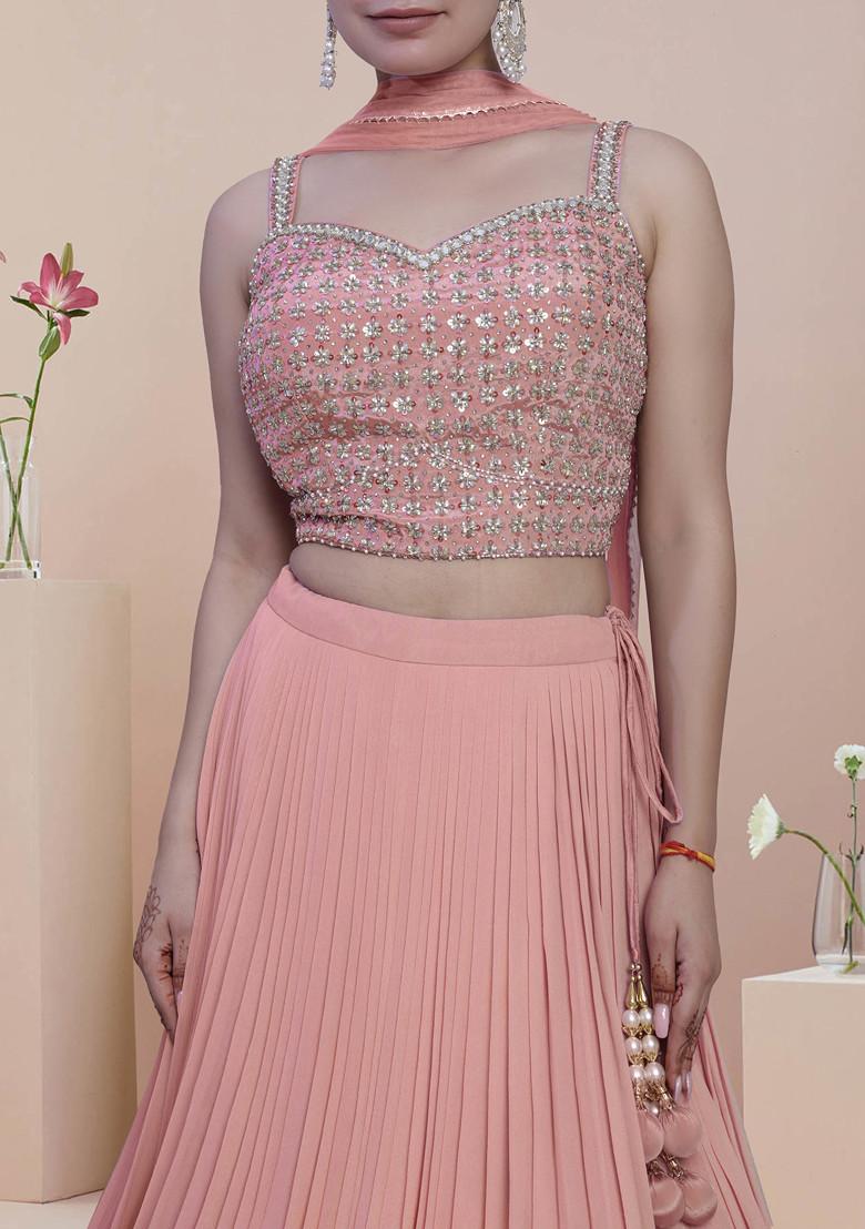 Peach Lehenga Set With Hand Embroidered Blouse And Dupatta