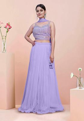 Purple Lehenga Set With Hand Embroidered Blouse And Dupatta