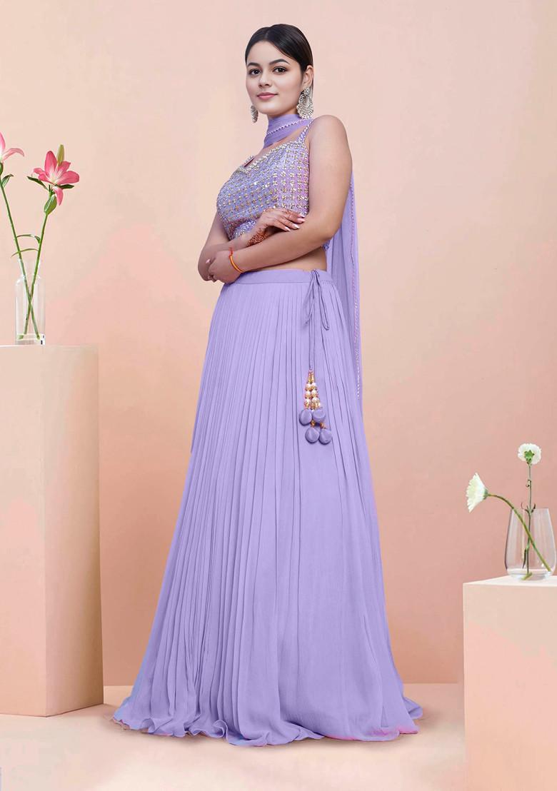 Purple Lehenga Set With Hand Embroidered Blouse And Dupatta
