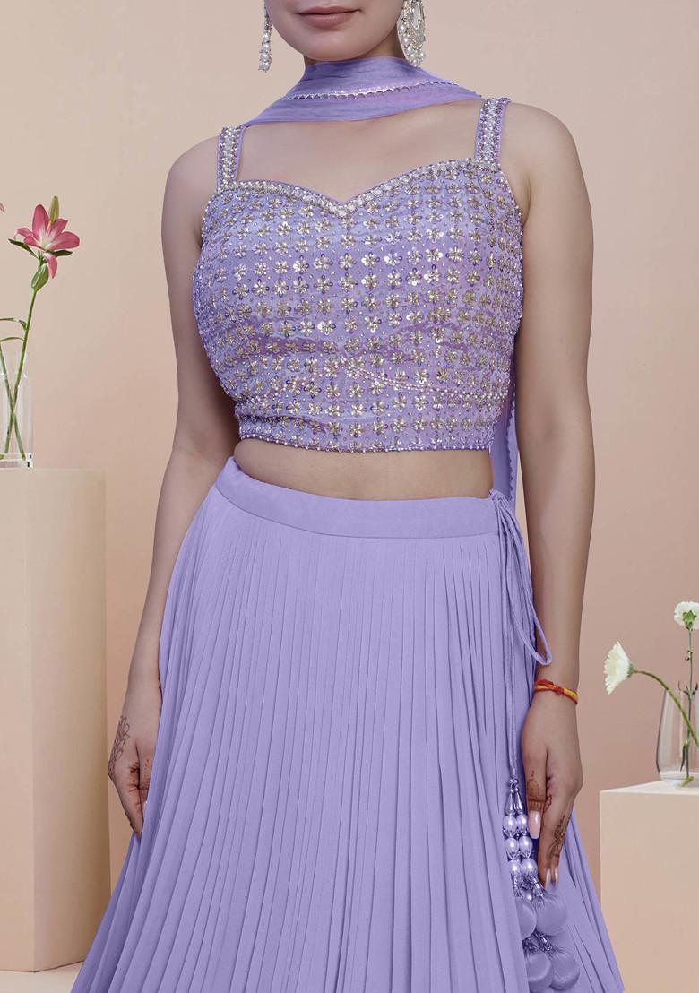 Purple Lehenga Set With Hand Embroidered Blouse And Dupatta