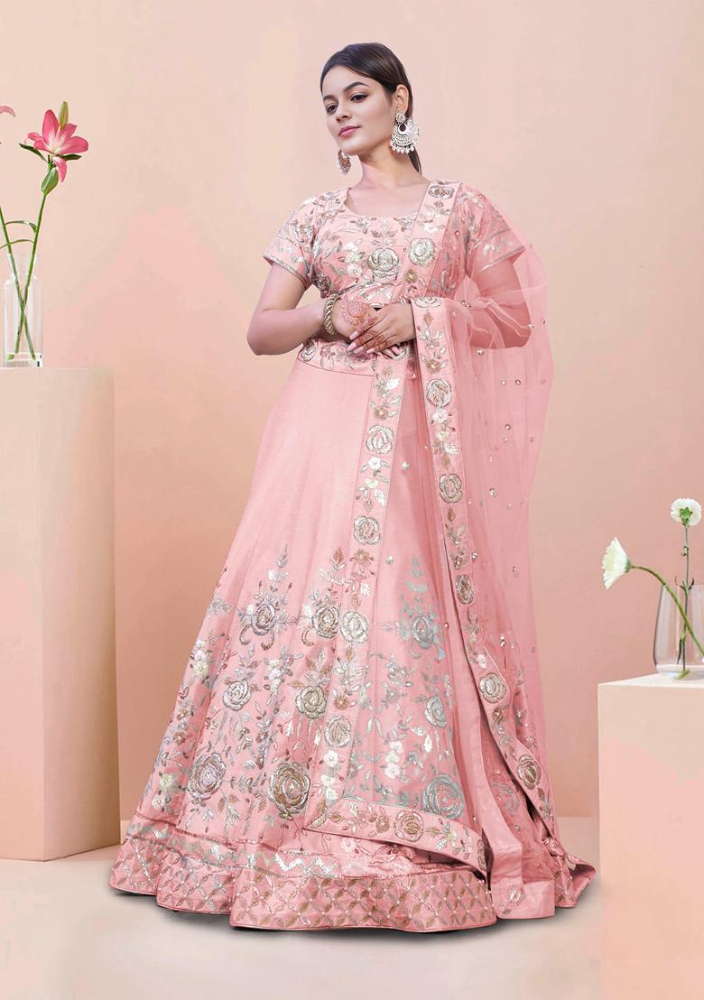 Peach Lehenga Set With Hand Embroidered Blouse And Dupatta