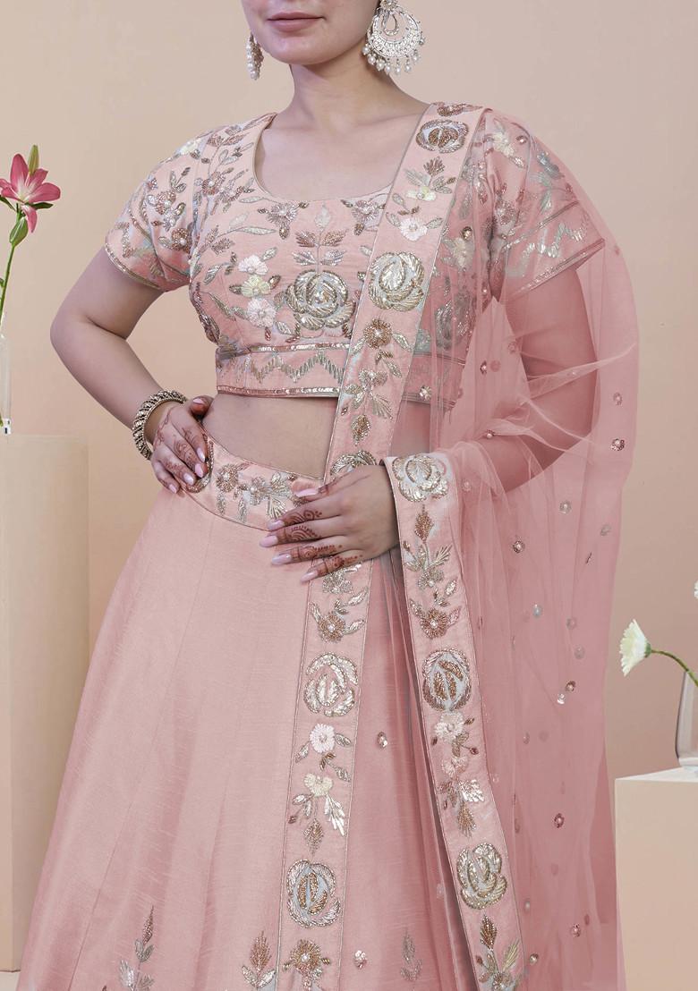 Peach Lehenga Set With Hand Embroidered Blouse And Dupatta