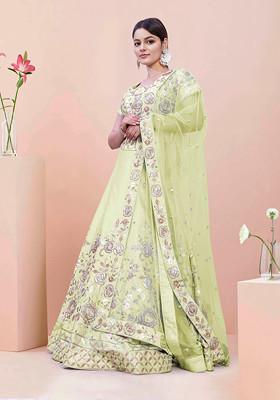 Green Lehenga Set With Hand Embroidered Blouse And Dupatta