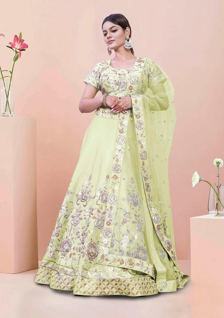 Green Lehenga Set With Hand Embroidered Blouse And Dupatta