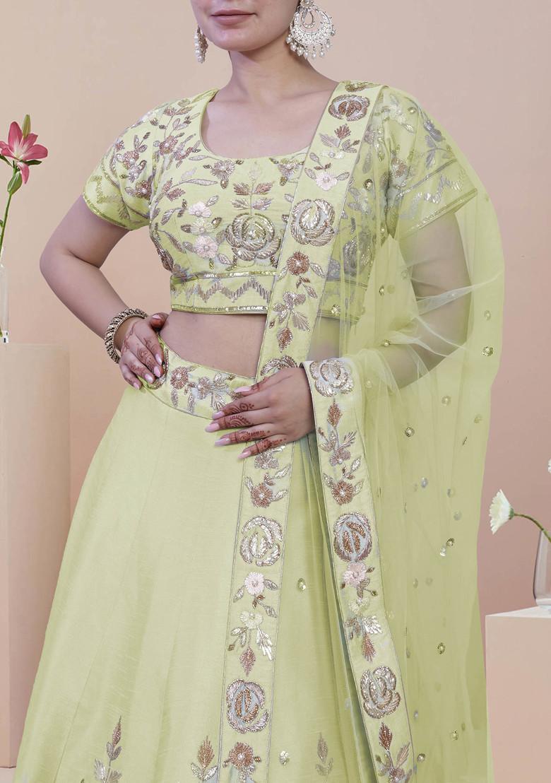 Green Lehenga Set With Hand Embroidered Blouse And Dupatta