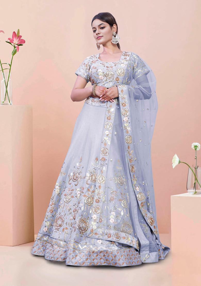 Blue Lehenga Set With Hand Embroidered Blouse And Dupatta