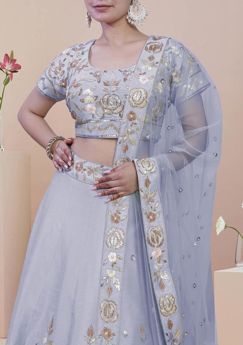 Blue Lehenga Set With Hand Embroidered Blouse And Dupatta