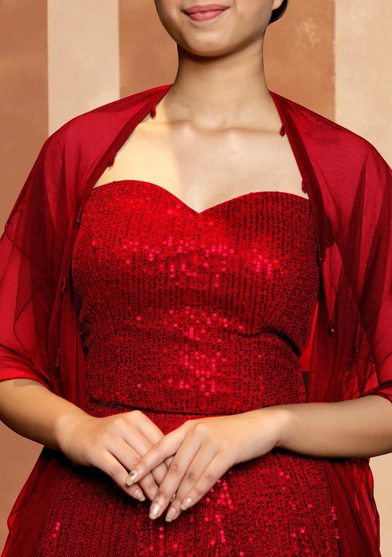 Red Lehenga Set With Hand Embroidered Blouse And Dupatta