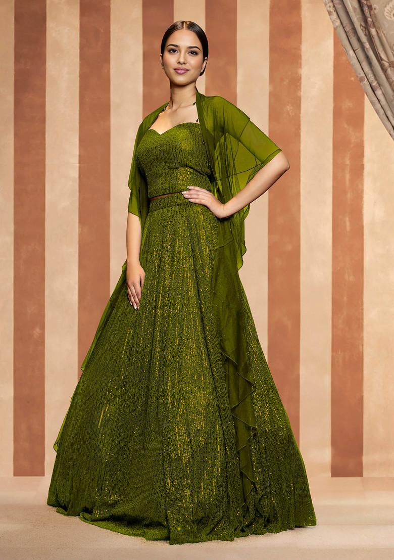 Green Lehenga Set With Hand Embroidered Blouse And Dupatta