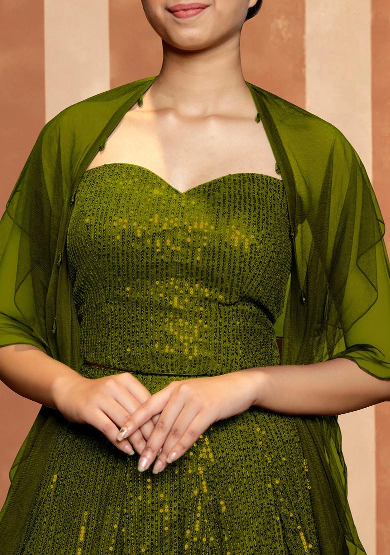 Green Lehenga Set With Hand Embroidered Blouse And Dupatta