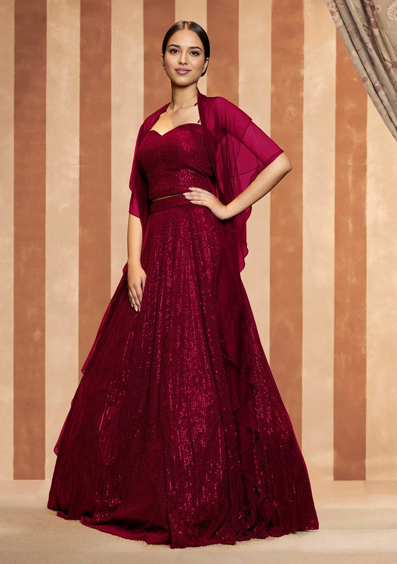 Maroon Lehenga Set With Hand Embroidered Blouse And Dupatta