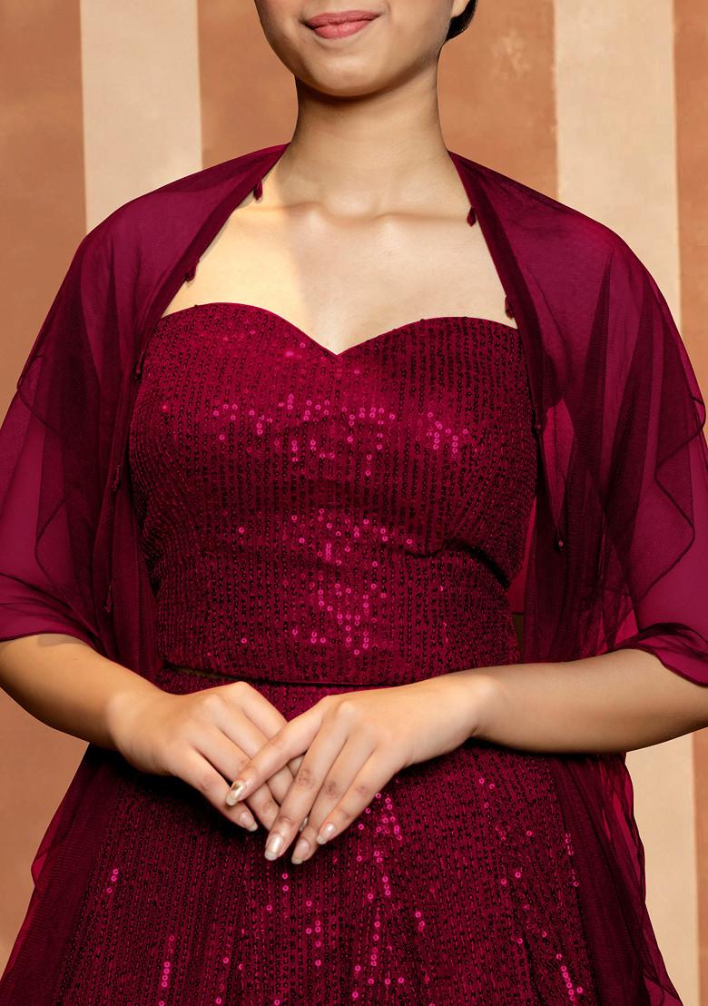 Maroon Lehenga Set With Hand Embroidered Blouse And Dupatta