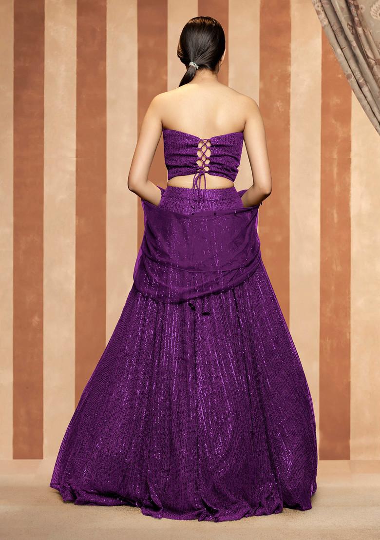 Purple Lehenga Set With Hand Embroidered Blouse And Dupatta