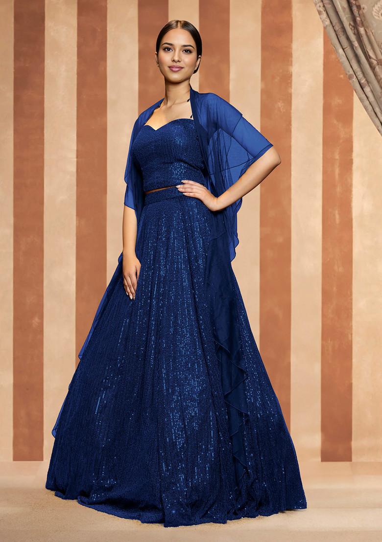 Blue Lehenga Set With Hand Embroidered Blouse And Dupatta