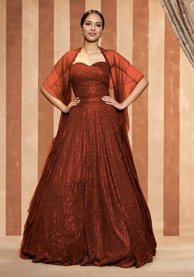 Rust Brown Lehenga Set With Hand Embroidered Blouse And Dupatta