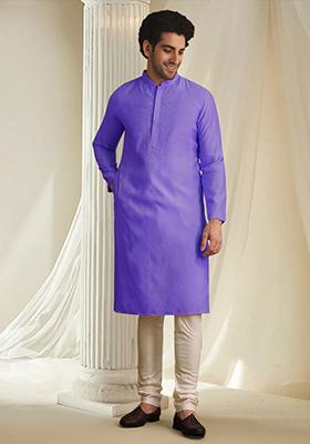 Purple Hand Embroidered Kurta For Men