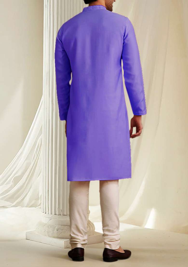 Purple Hand Embroidered Kurta For Men - Indya