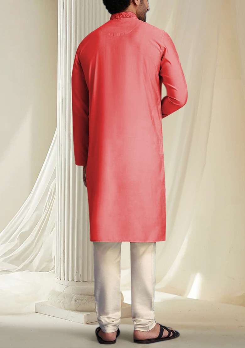 Coral Hand Embroidered Kurta For Men - Indya