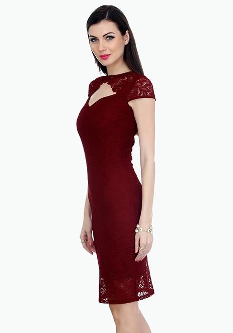 Buy Women Front Cut Lace Bodycon Dress Marsala Trends Online India Faballey 0314