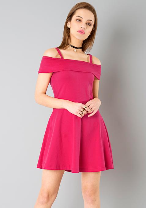 Buy Women Cold Shoulder Skater Dress - Pink - Skater Dresses Online ...
