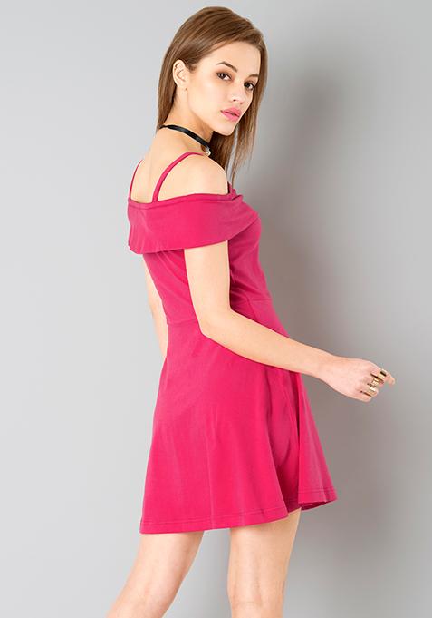 Buy Women Cold Shoulder Skater Dress - Pink - Skater Dresses Online ...