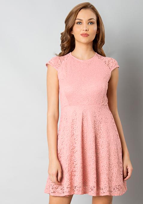 Pink Lace Skater Dress