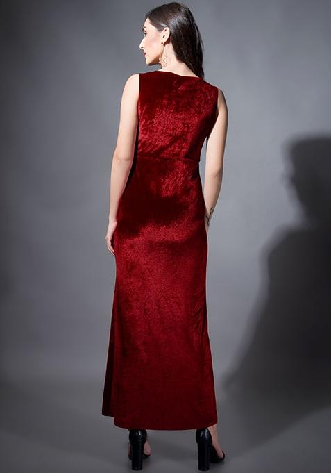 Maroon Velvet Wrap Maxi Dress Online | Women's Dresses | FabAlley.com
