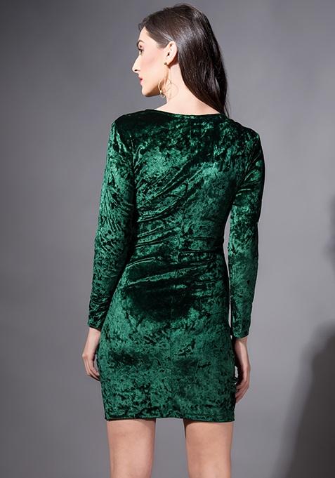 Green Velvet Wrap Bodycon Dress Online | Women's Bodycon Dresses ...