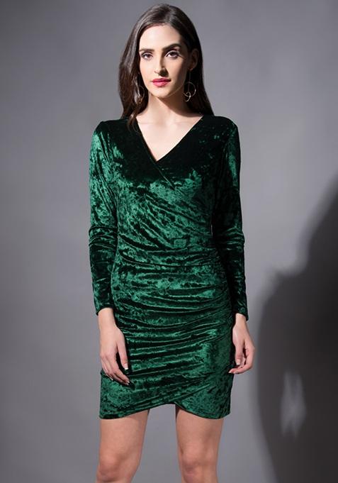 Green Velvet Wrap Bodycon Dress Online Womens Bodycon Dresses 