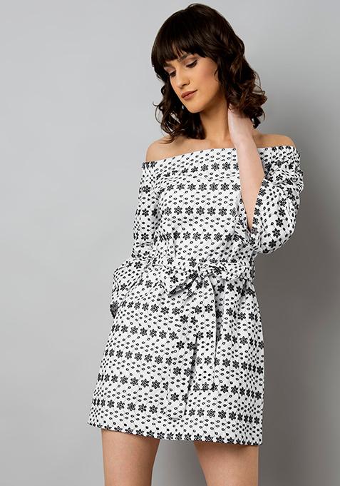 Buy Women White Bardot Schiffli Dress - Trends Online India - FabAlley
