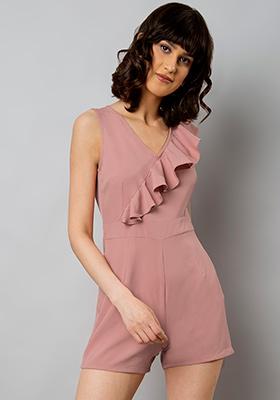 Pink Ruffled Front Playsuit 