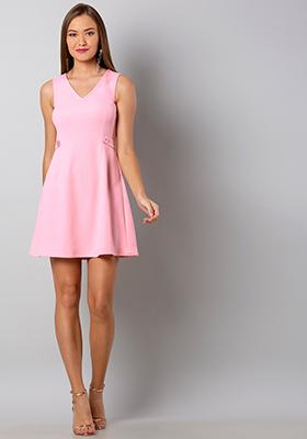 Pink Buttoned Skater Dress