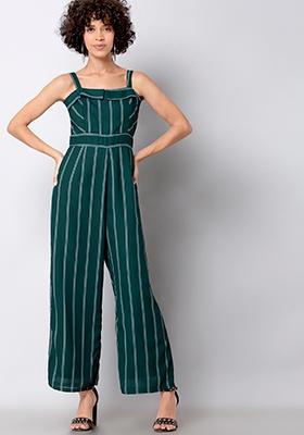 Teal Striped Strappy Jumpsuit
