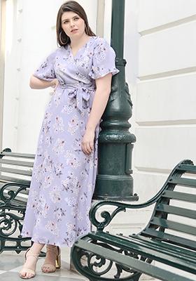 ALL Lilac Floral Belted Wrap Maxi Dress
