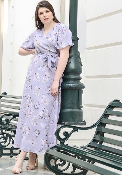 ALL Lilac Floral Belted Wrap Maxi Dress