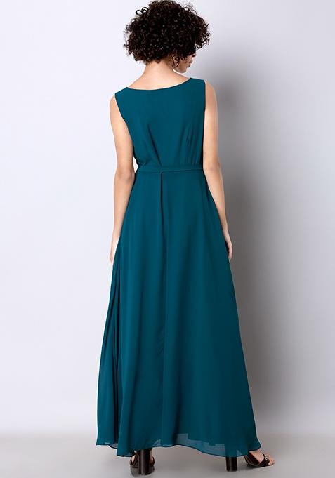 Buy Women Teal Embellished Side Maxi Dress - Maxi Dresses Online India ...