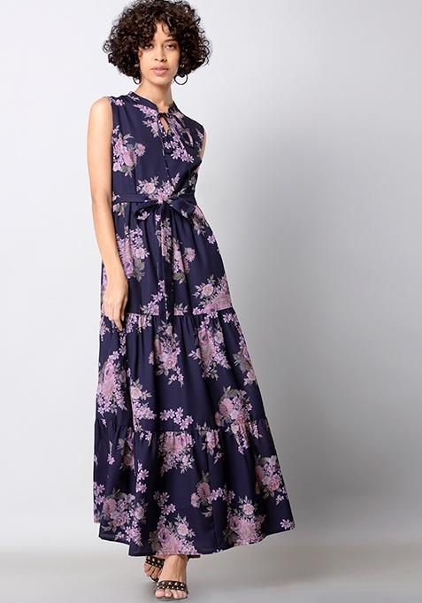 Buy Women Navy Floral Tiered Maxi Dress - Trends Online India - FabAlley