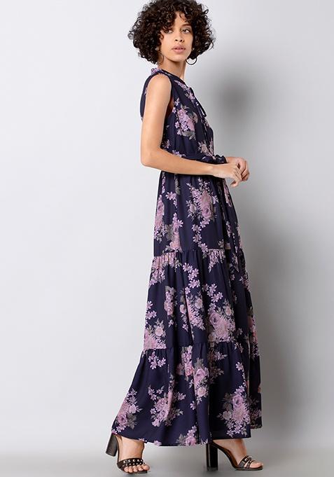 Buy Women Navy Floral Tiered Maxi Dress - Trends Online India - FabAlley
